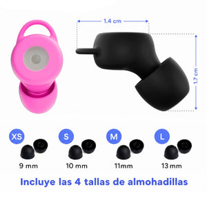 Tapones para Oídos Adaptables: Incluye 4 Tamaños de Almohadillas (XS a L