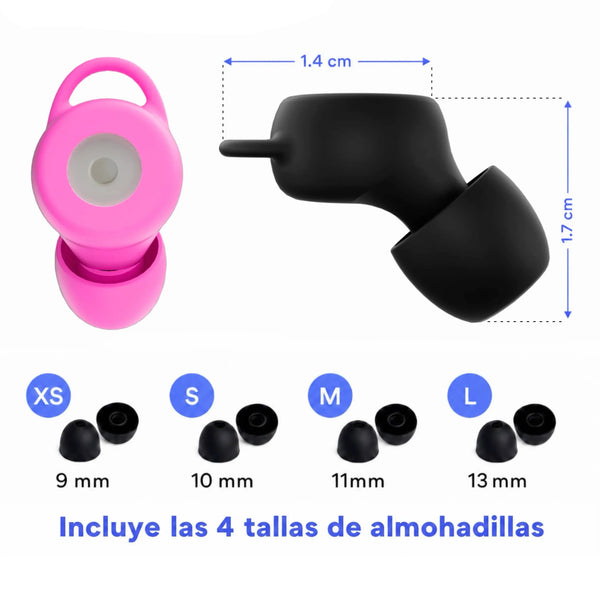 Tapones para Oídos Adaptables: Incluye 4 Tamaños de Almohadillas (XS a L