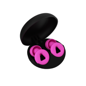 Tapones para dormir de color rosa dentro de un estuche de color negro