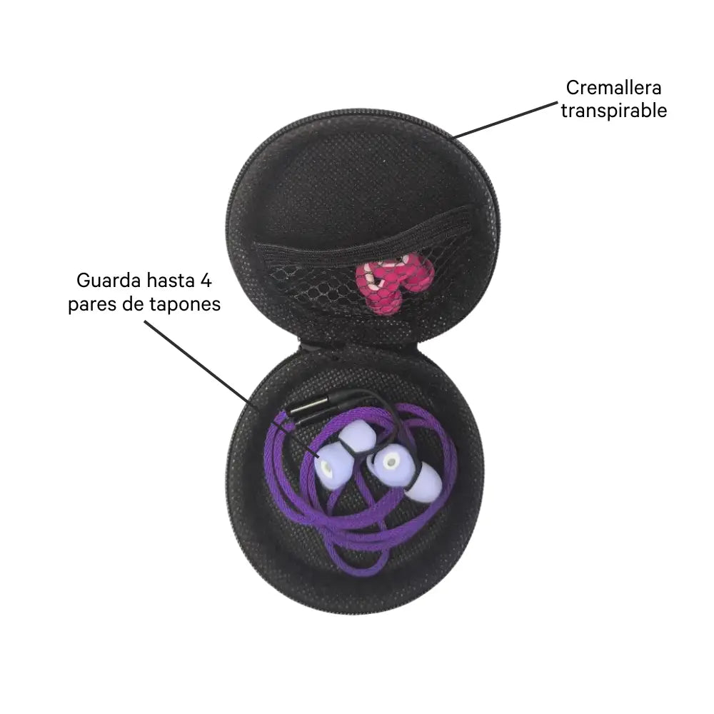 Estuche con cremallera Mood Earplugs guardando los tapones