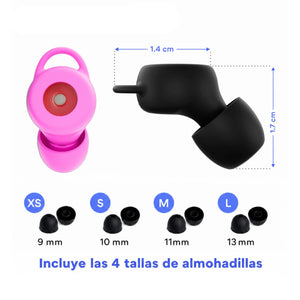 Dimensiones del protector auditivo musical con almohadillas intercambiables de 9 a 13 mm