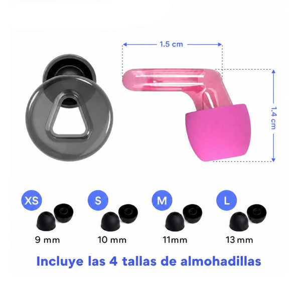 Tapones para oídos pequeños y grandes con adaptadores intercambiables