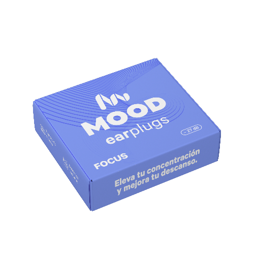 Caja de tapones para los oídos Mood Earplugs Focus color azul, diseñados para elevar la concentración y mejorar el descanso con reducción de 27dB.