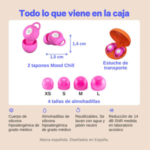 contenido caja tapones para los oidos mood chill #pink