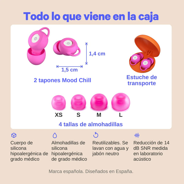 contenido caja tapones para los oidos mood chill #pink
